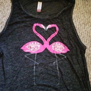 Black see thru tank with flamingos